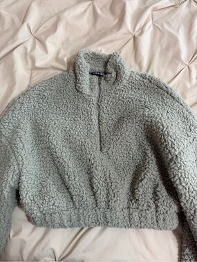 SHEIN Stone Gray Sherpa Half-Zip Jacket